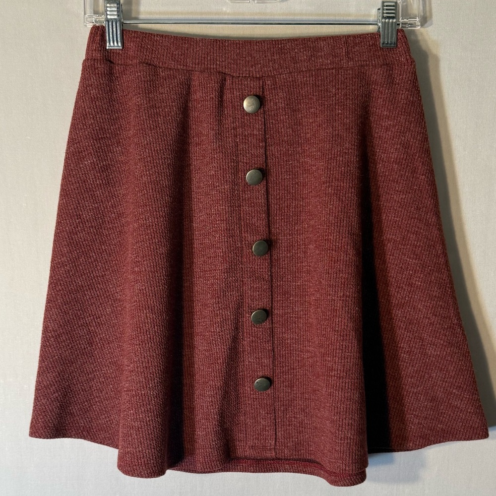 Chic Burgundy A-Line Skirt with Button Detail